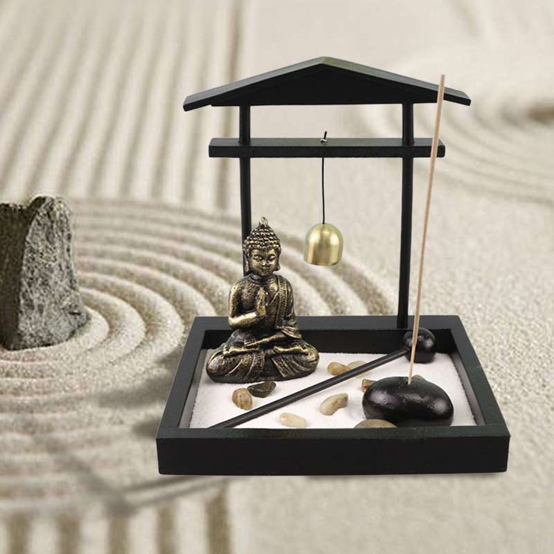 Buddha-Statue, Meditations-Zen-Garten-Set, 15 cm