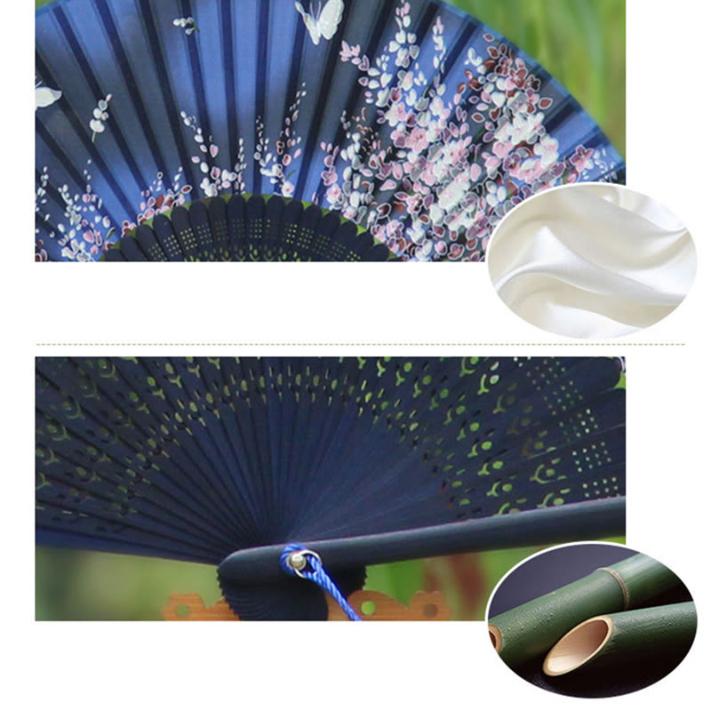 Umweltfreundlicher Bambus-Handventilator mit Schmetterlingsblumen