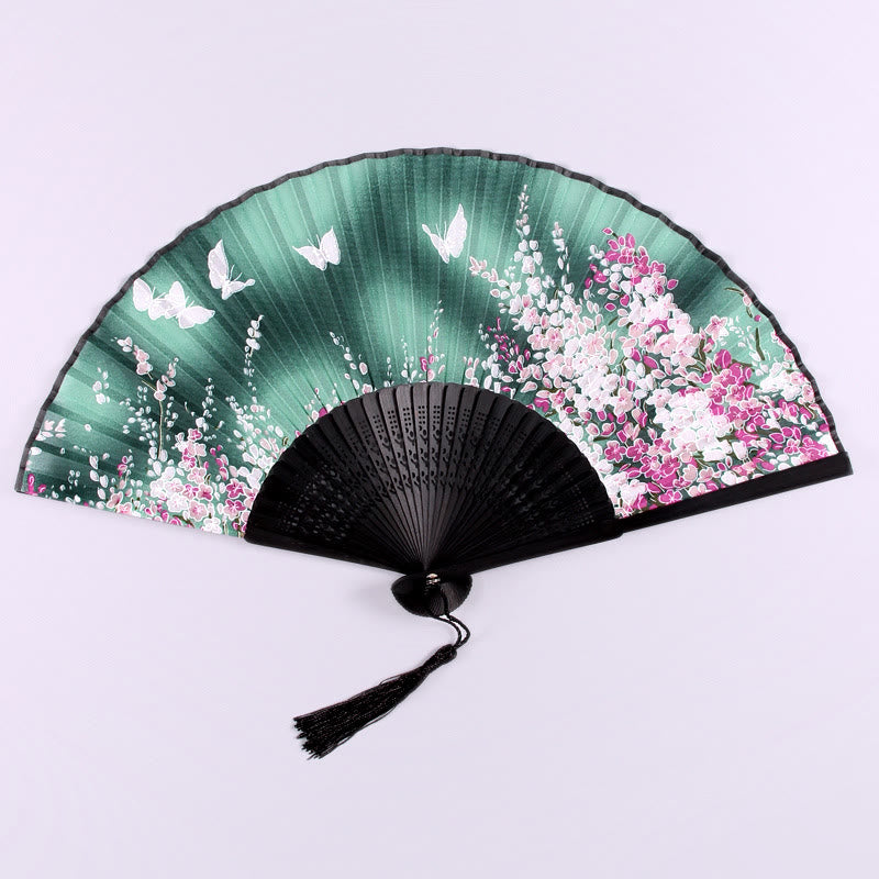 Umweltfreundlicher Bambus-Handventilator mit Schmetterlingsblumen