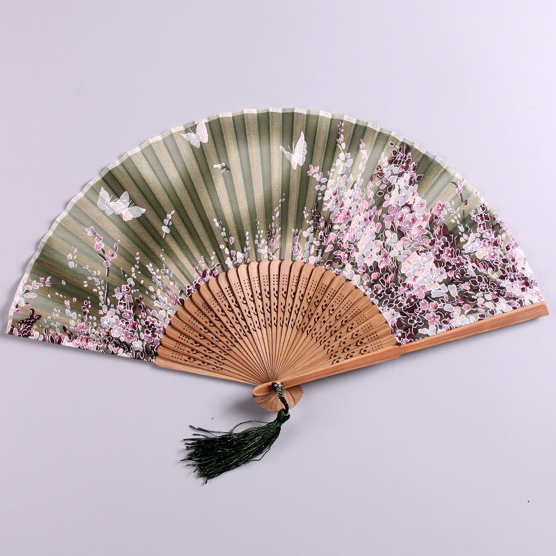 Umweltfreundlicher Bambus-Handventilator mit Schmetterlingsblumen