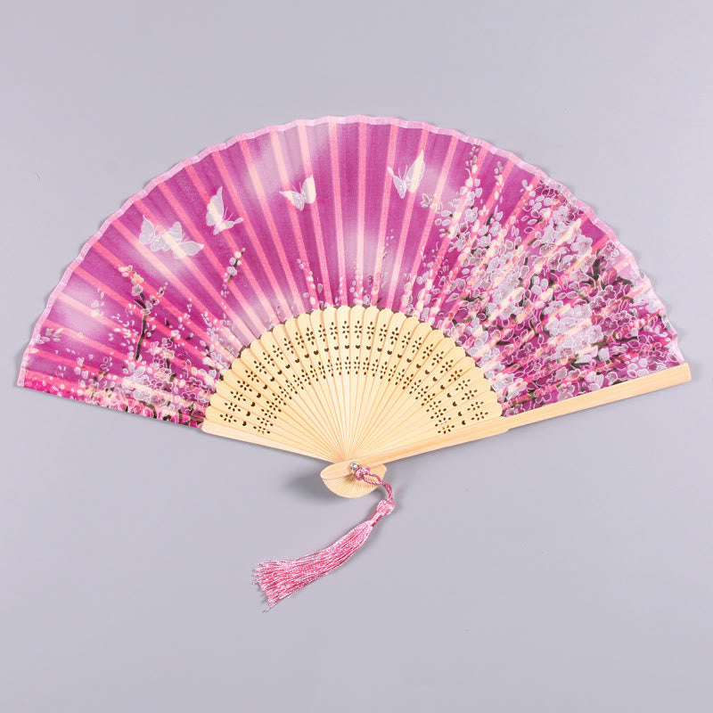 Umweltfreundlicher Bambus-Handventilator mit Schmetterlingsblumen