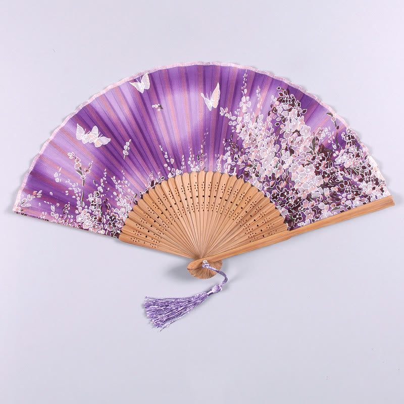 Umweltfreundlicher Bambus-Handventilator mit Schmetterlingsblumen