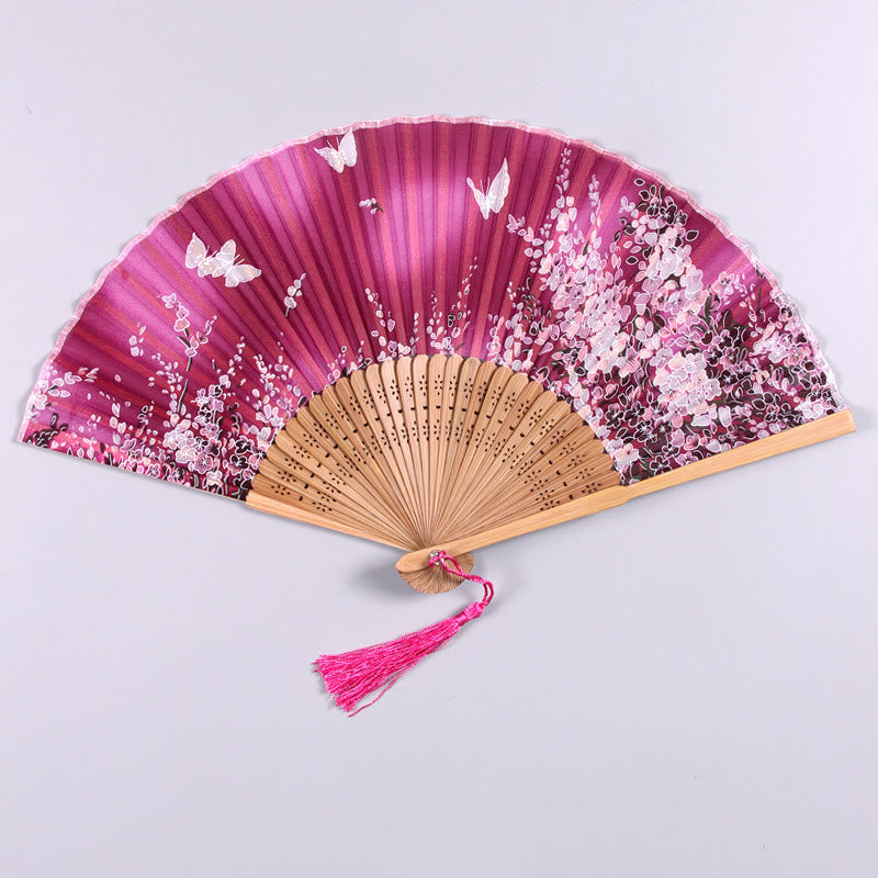 Umweltfreundlicher Bambus-Handventilator mit Schmetterlingsblumen