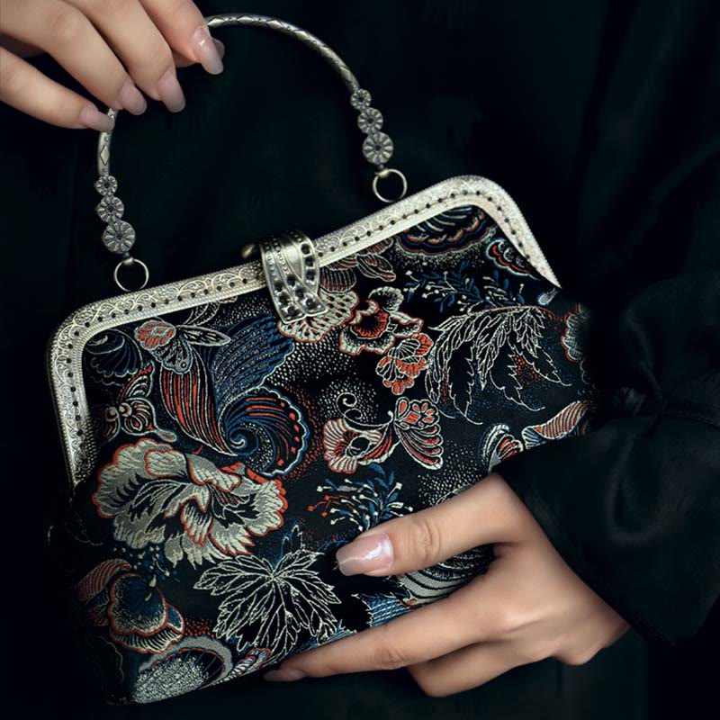 Handtasche mit Schmetterlingsblumen-Metallgriff, 22 cm | Spiritueller Schmuck