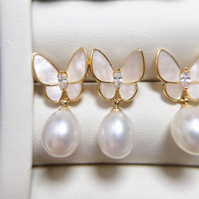 Schmetterlings-Perlen-Ohrstecker mit 925er Silbersteckern für Optimismus