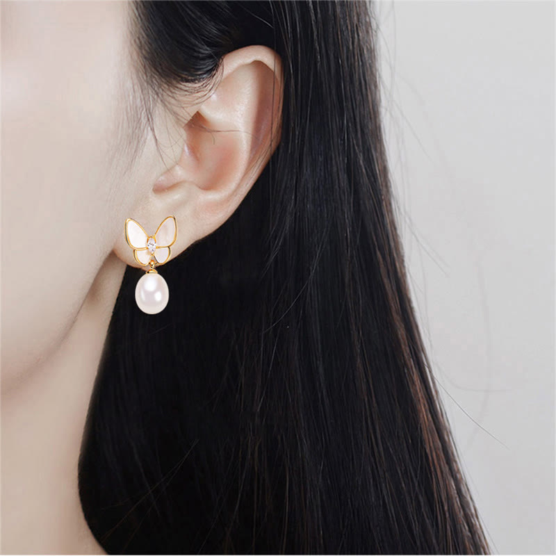 Schmetterlings-Perlen-Ohrstecker mit 925er Silbersteckern für Optimismus