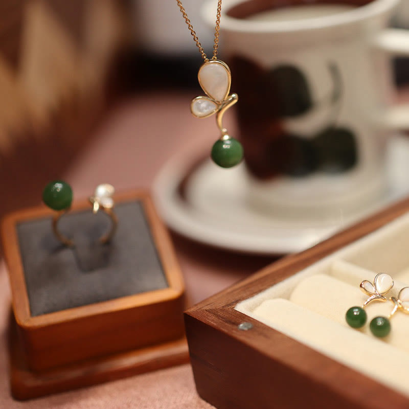 Schmetterling Tridacna &amp; Cyan Jade Calm Schmuckset