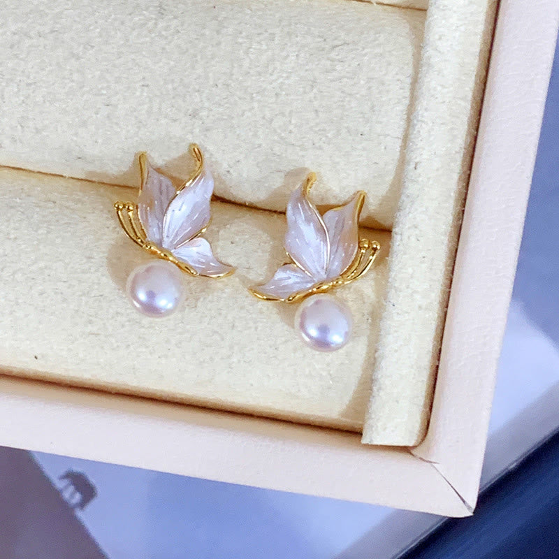 Schmetterlings-Weisheits-Perlen-Ohrstecker mit 925er Silberpfosten