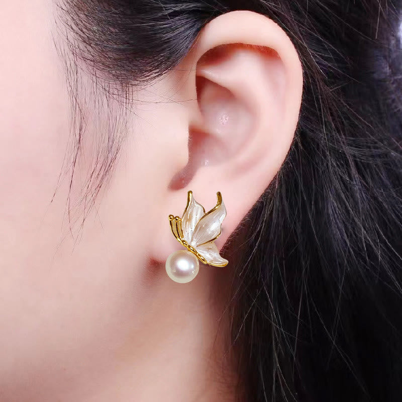 Schmetterlings-Weisheits-Perlen-Ohrstecker mit 925er Silberpfosten