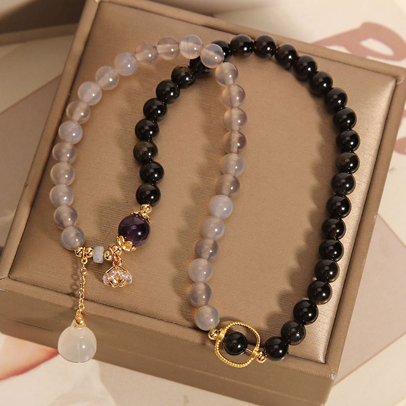 Gold Sheen Obsidian Gray Agate Strength Bracelet