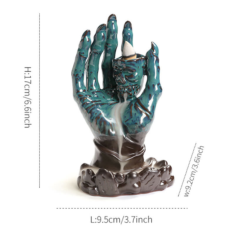 Brown Ceramic Incense Burner Skull Hand Decoration