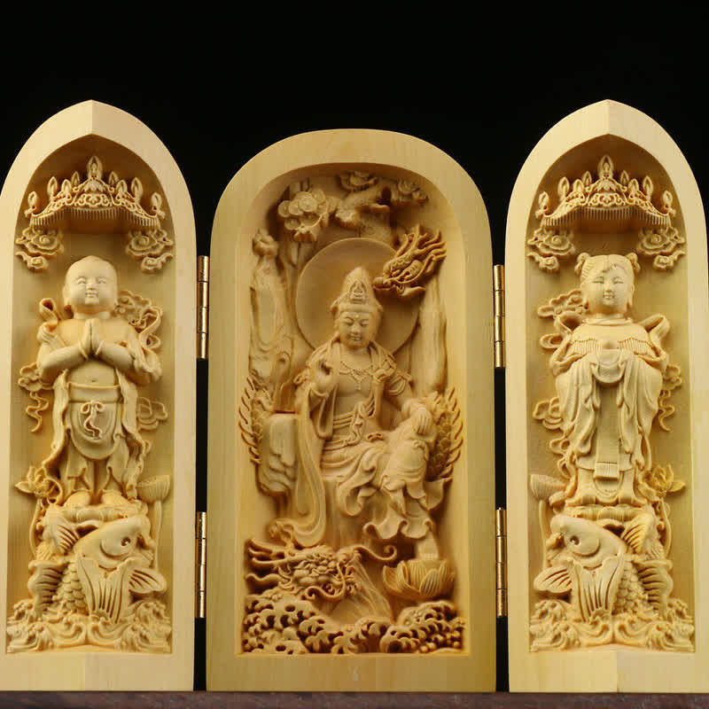 Hand-carved Boxwood Serenity Altar | Portable Prayer Altar Item