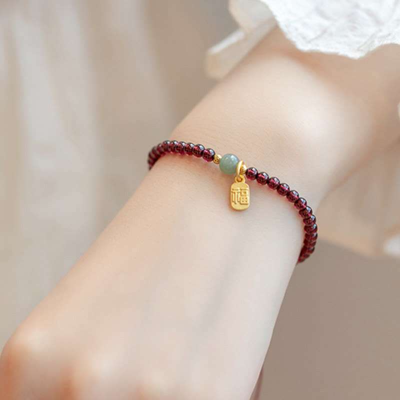 Natural Strawberry Quartz Garnet Jade Lucky Fortune Healing Bracelet