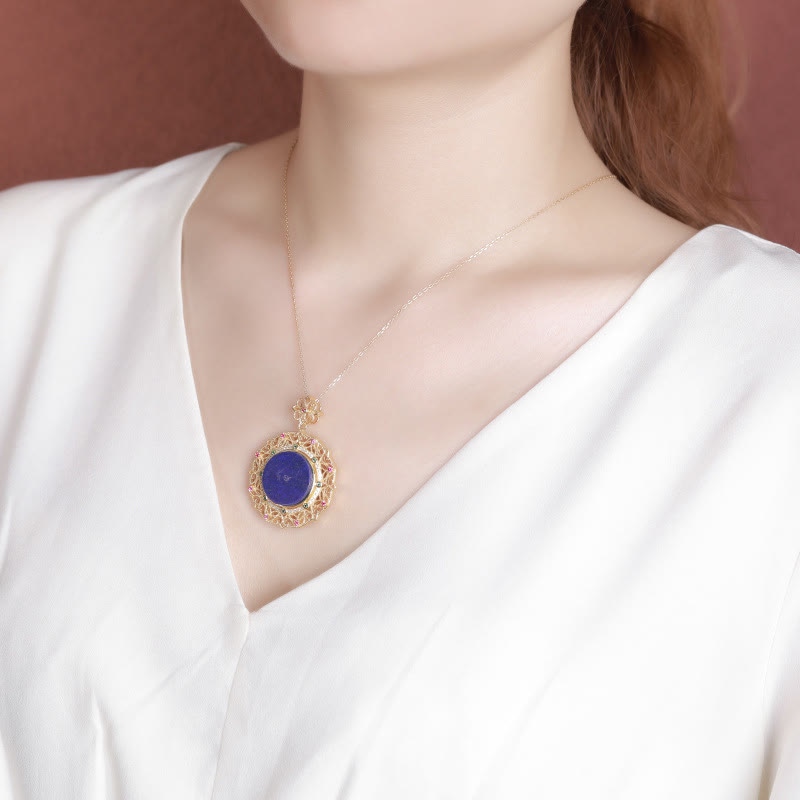 925 Sterling Silber Vergoldeter Lazurit Spiritueller Halskettenanhänger