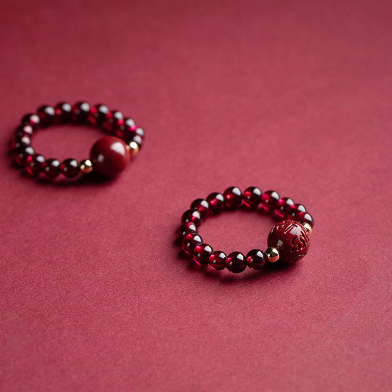 Adjustable Garnet PiXiu Ring with Om Mani Padme Hum for Protection
