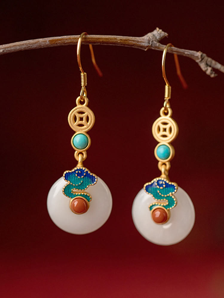 Jade Copper Coins Prosperity Jewelry Set Necklace Bracelet Ring Earrings