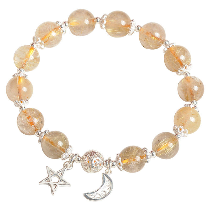 9mm Citrine Bracelet with Moon Star Charm for Happiness