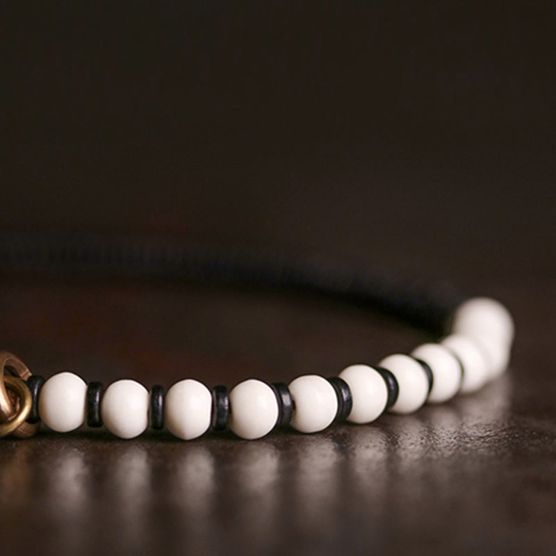 Yak Bone Ebony Wood Copper Strength Spiritual Bracelet - Unisex