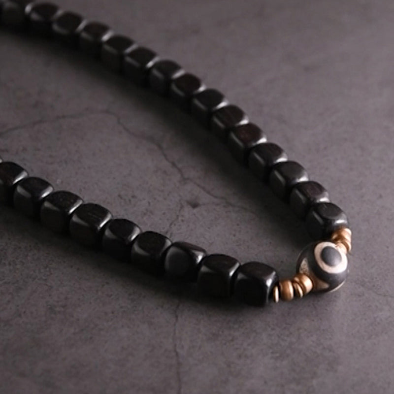 Ebony Wood Spiritual Peace Bracelet with Dzi Beads & Copper