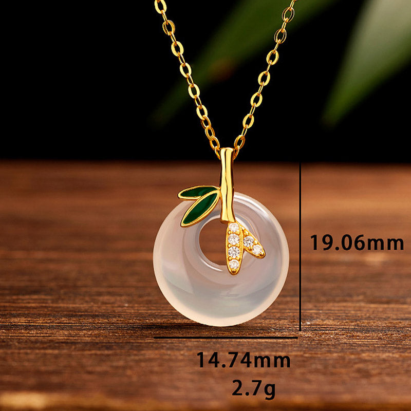 Natürliche Chalcedon Bambus Blatt Peace Schnalle Spirituelle Halskette