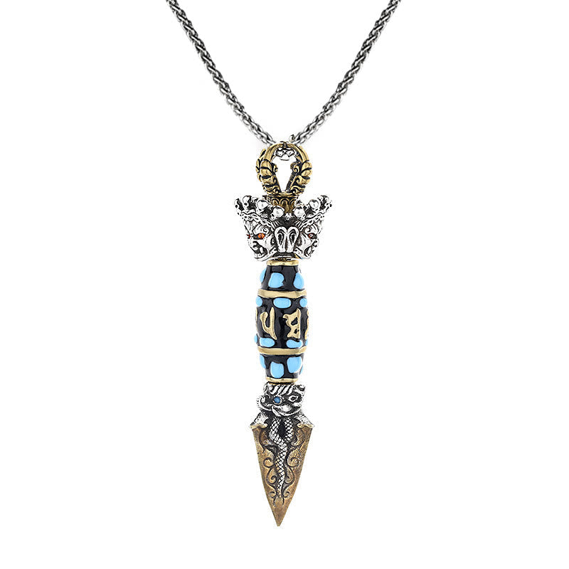 Om Mani Padme Hum Dzi Bead Rotatable Pendant Necklace
