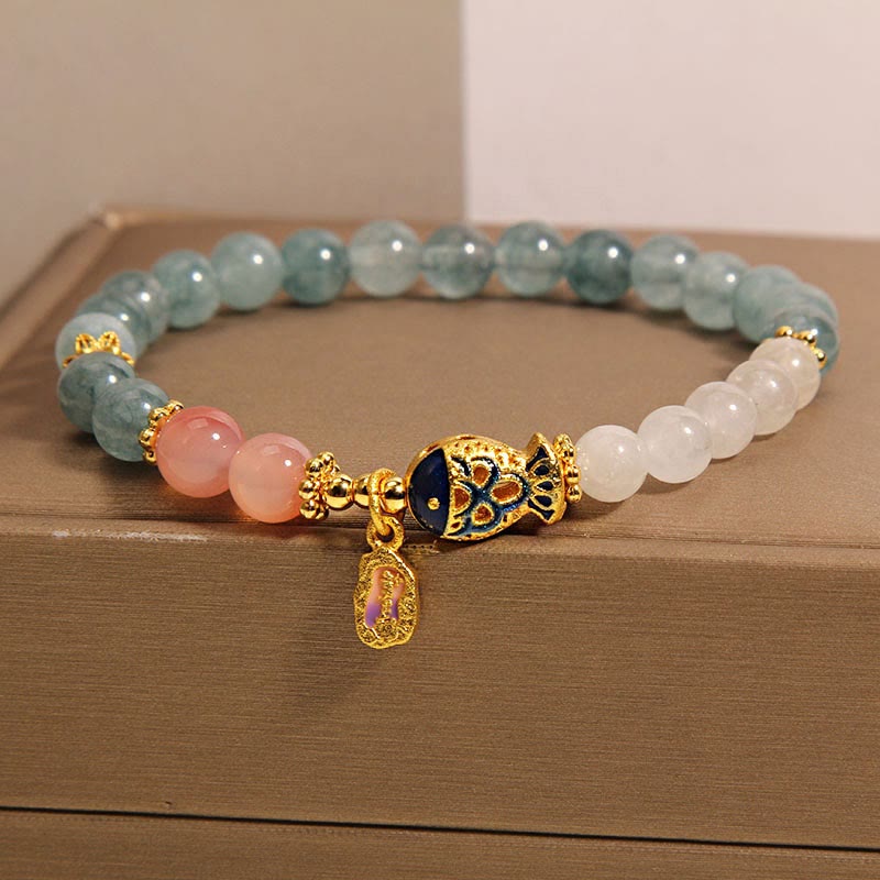 Jade & Koi Fish Charm Bracelet | Luck & Prosperity Wrist 14-16cm