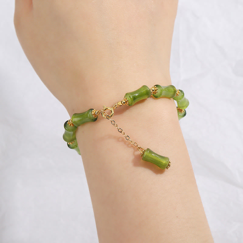Green Bamboo Liuli Crystal Moss Agate Spiritual Bracelet for Wealth