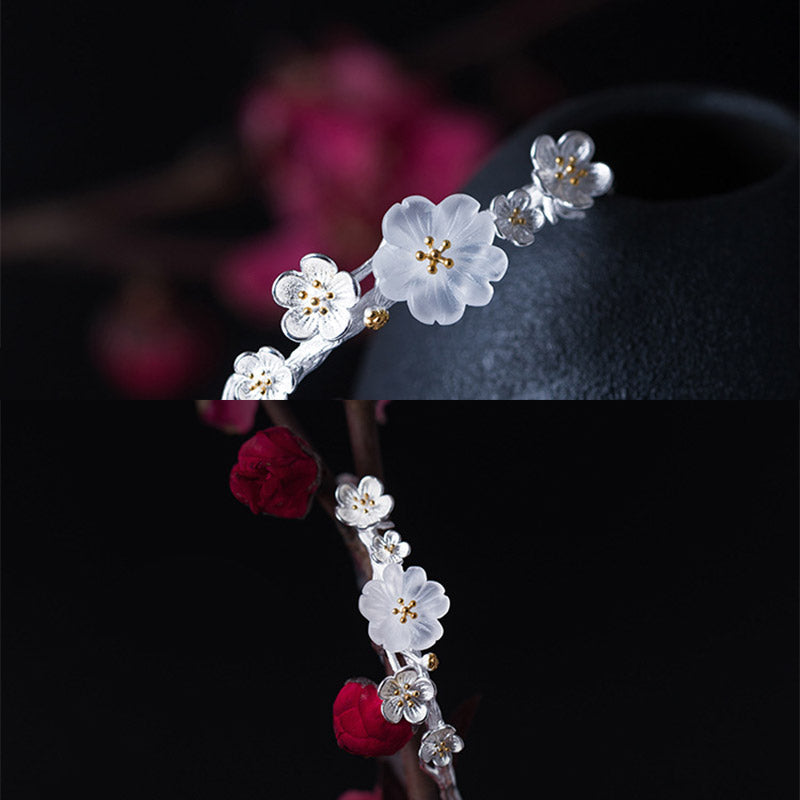 Sterling Silver Plum Flower Blessing Adjustable Spiritual Bracelet