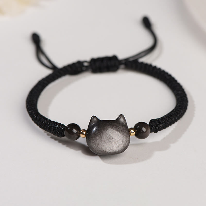 Unisex Silver Sheen Obsidian Strawberry Quartz Protection Bracelet