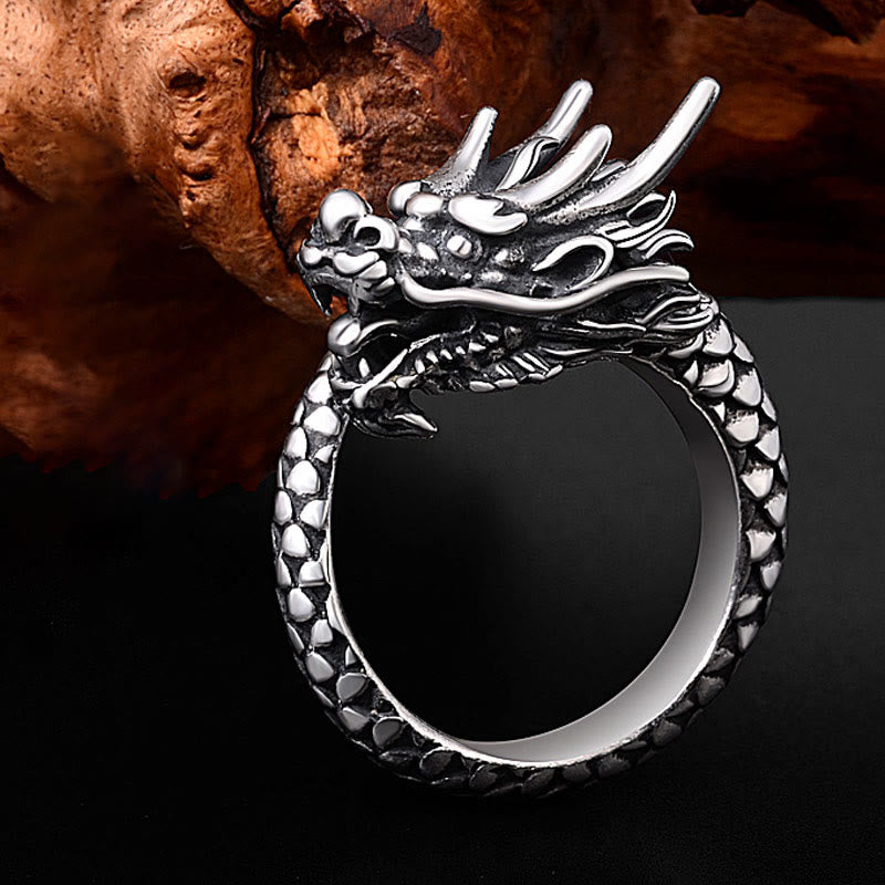 Adjustable 990 Silver Dragon Ring Luck Protection Strength