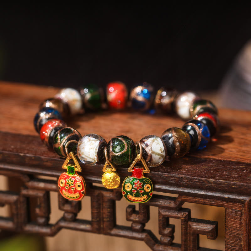 Liuli Glass Bead Family Charm Bracelet 10mm - Spiritual Luck Bracelet