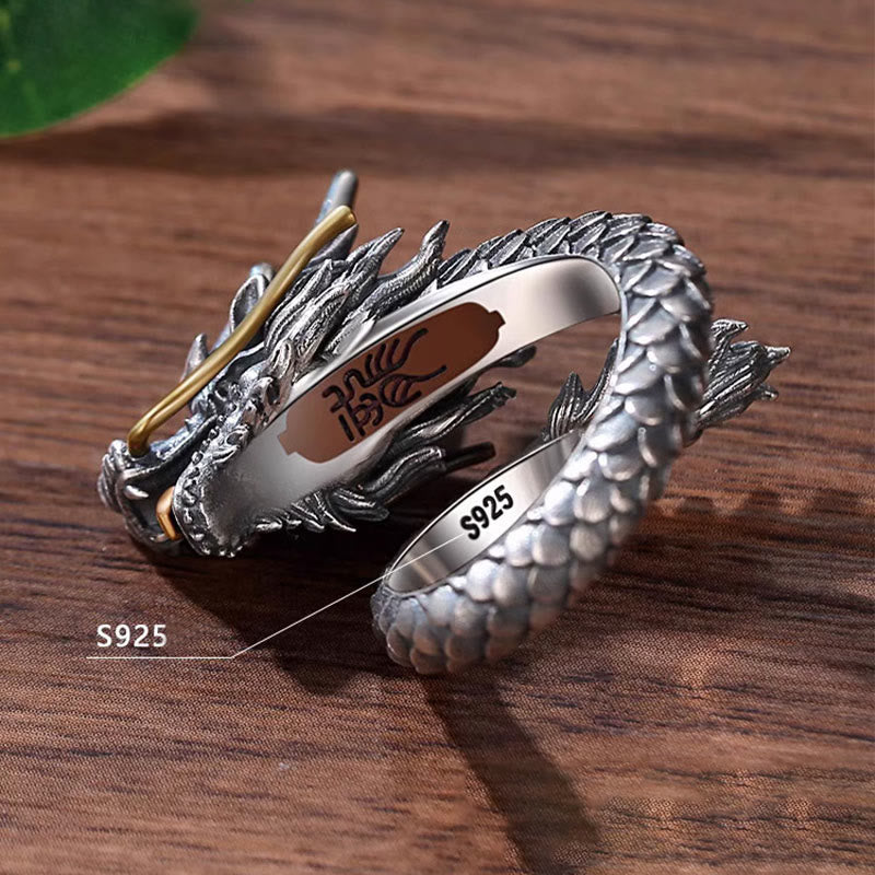 925 Sterling Silver Adjustable Dragon Ring for Protection & Strength