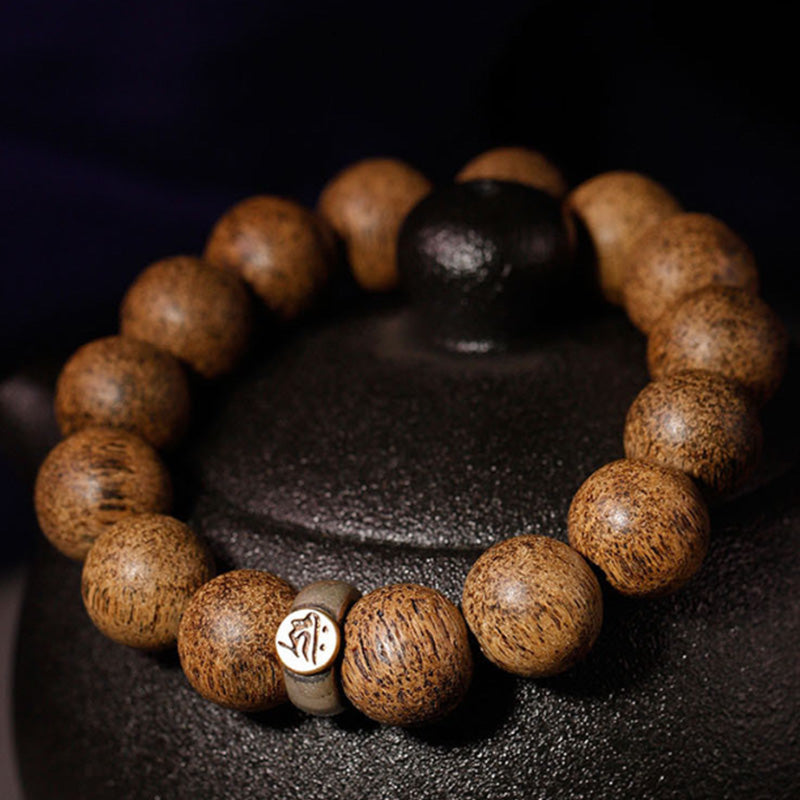 Natürliches Adlerholz-Armband mit chinesischen Sternzeichen, 12 mm Perlen