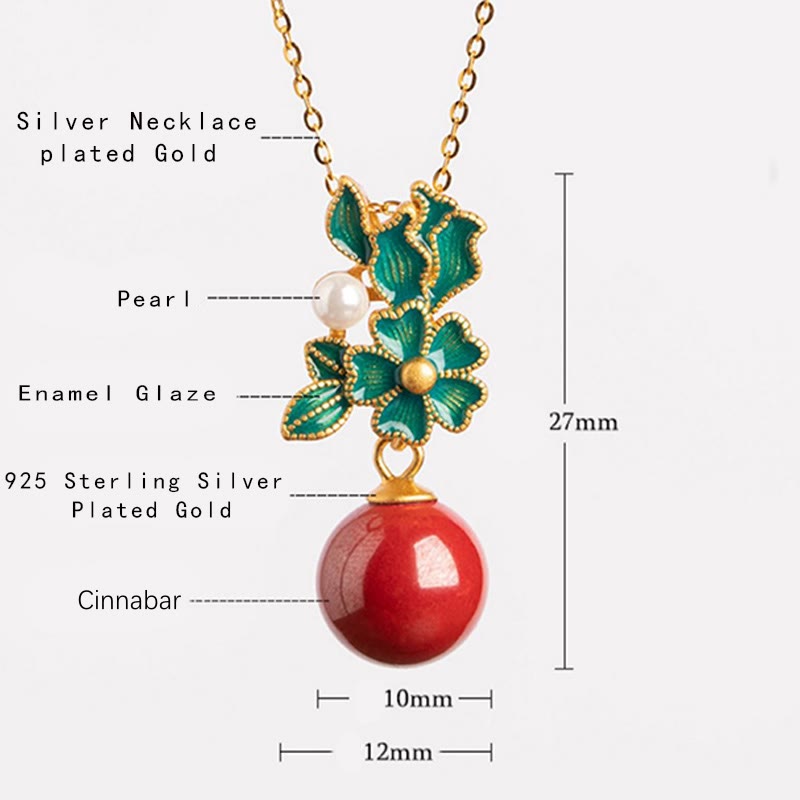 925 Sterling Silver Gold Cinnabar Pearl Blessing Necklace Set