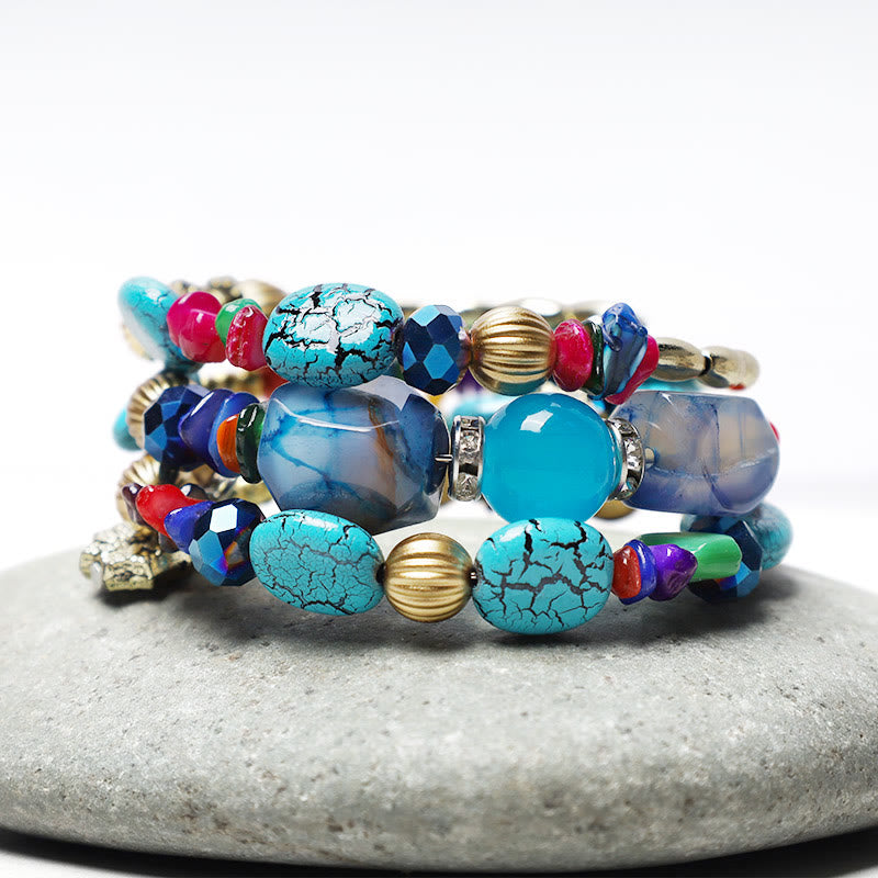 Multilayer Turquoise Agate Blessing Bracelet 6.5cm