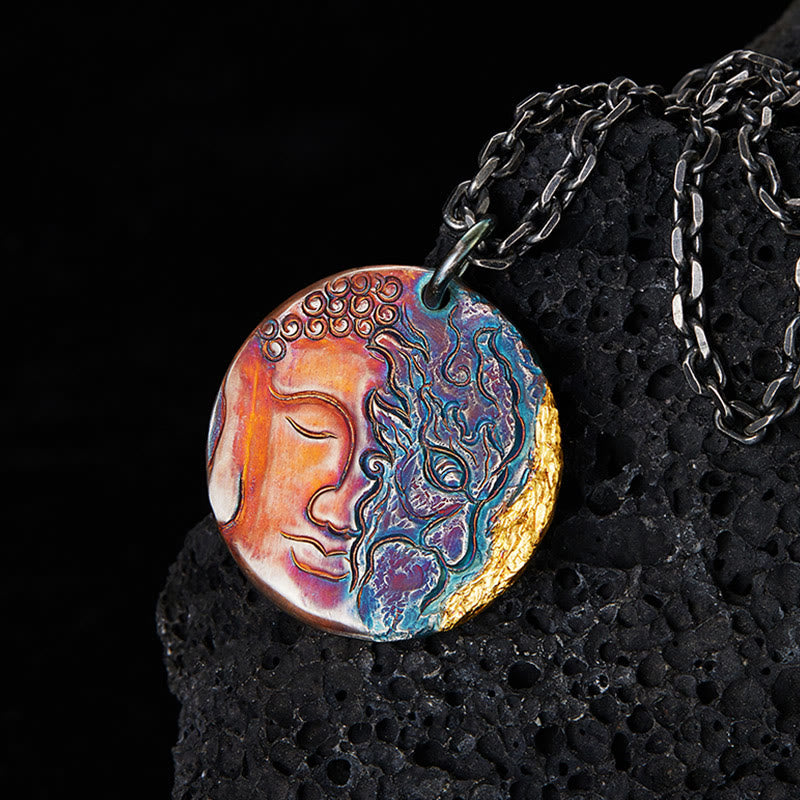 999 Sterling Silver Half Demon Half Buddha Compassion Necklace