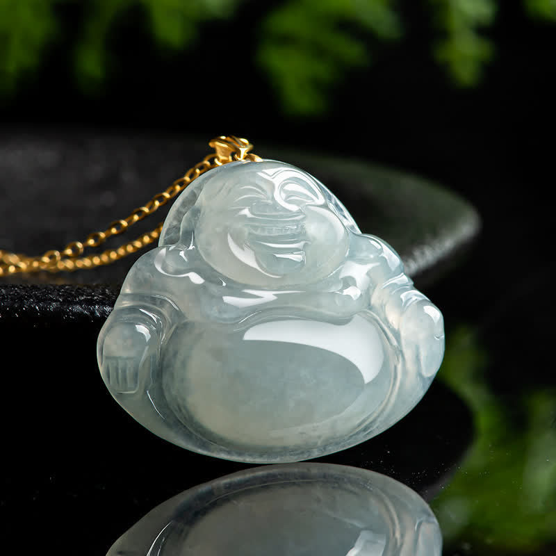 Lachender Buddha Jade Halskette Anhänger 18K Gold für Fülle