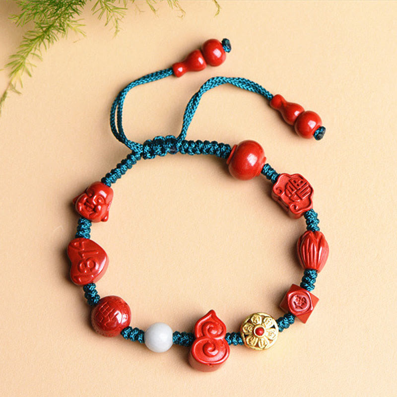 Natürliches Zinnober-Armband mit Om Mani Padme Hum-Segen
