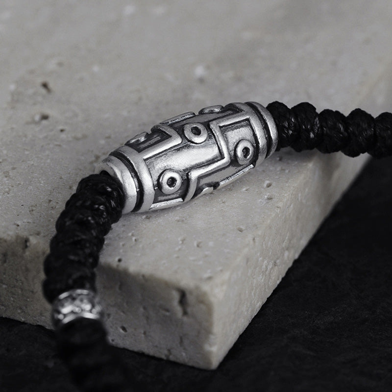 999 Sterling Silver Nine-Eye Dzi Bead Spiritual Protection Bracelet