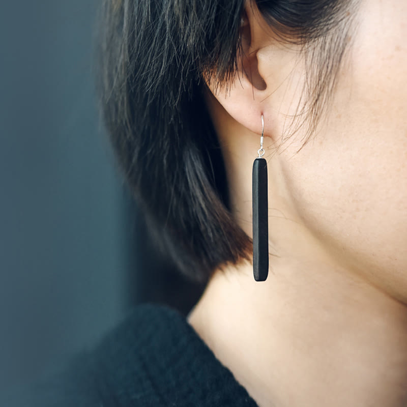 Balance Peace Ebony Wood Drop Earrings in 925 Sterling Silver