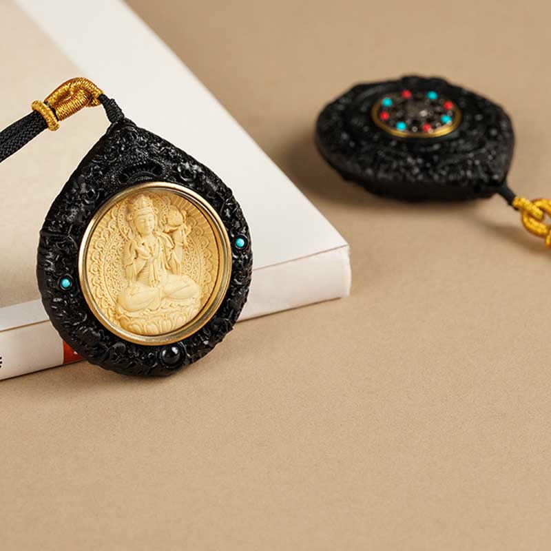 Chinese Zodiac Necklace with Avalokitesvara and Red Sandalwood Pendant