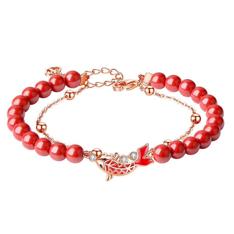 925 Sterling Silver Koi Fish Prosperity Bracelet Double Chain