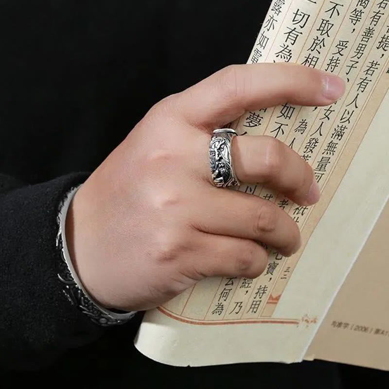 Adjustable Guan Gong Auspicious Clouds Wealth Ring in Copper