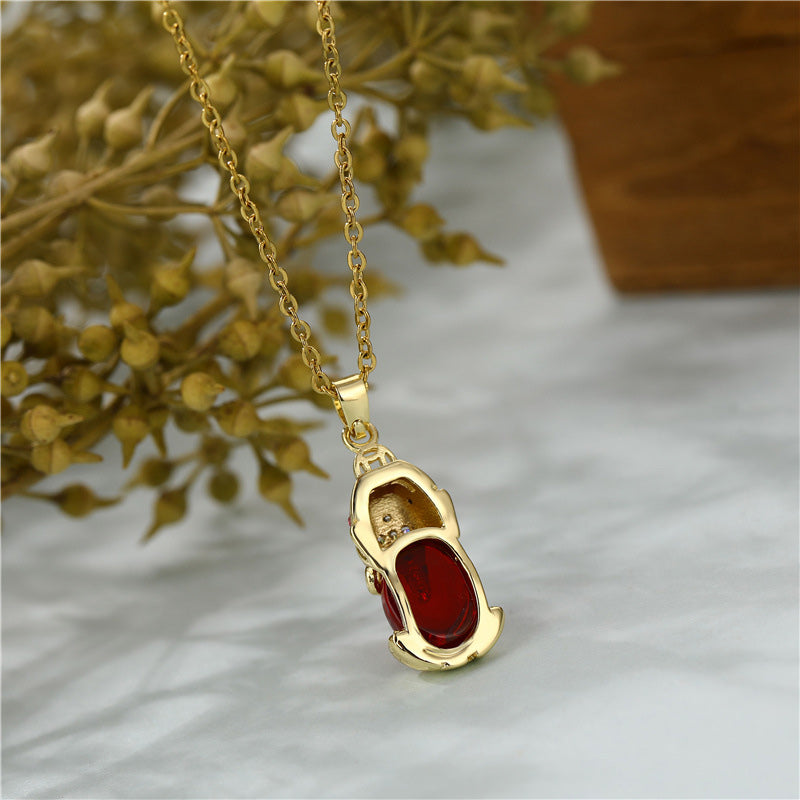 Pixiu Necklace with Natural Garnet, Agate & Jade for Wealth