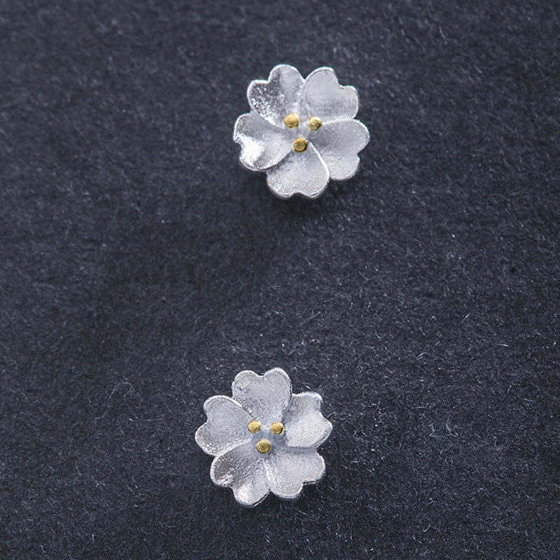 925 Sterling Silver Cherry Blossoms Floral Calm Stud Spiritual Earrings