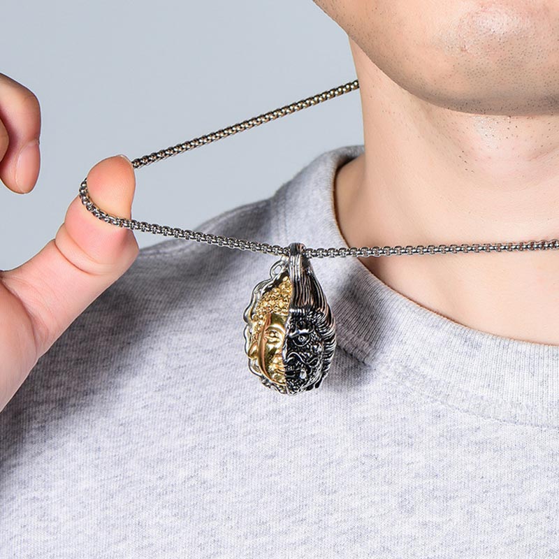 Half Buddha Half Devil Titanium Steel Unisex Necklace