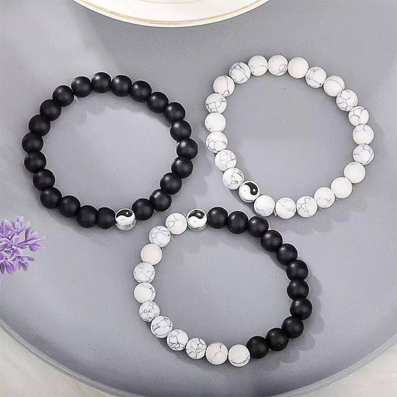 White Turquoise & Frosted Stone 3pcs Yin Yang Wealth Bracelet
