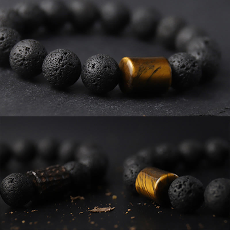 10mm Lava Rock Tiger Eye Healing Bracelet for Stress Relief