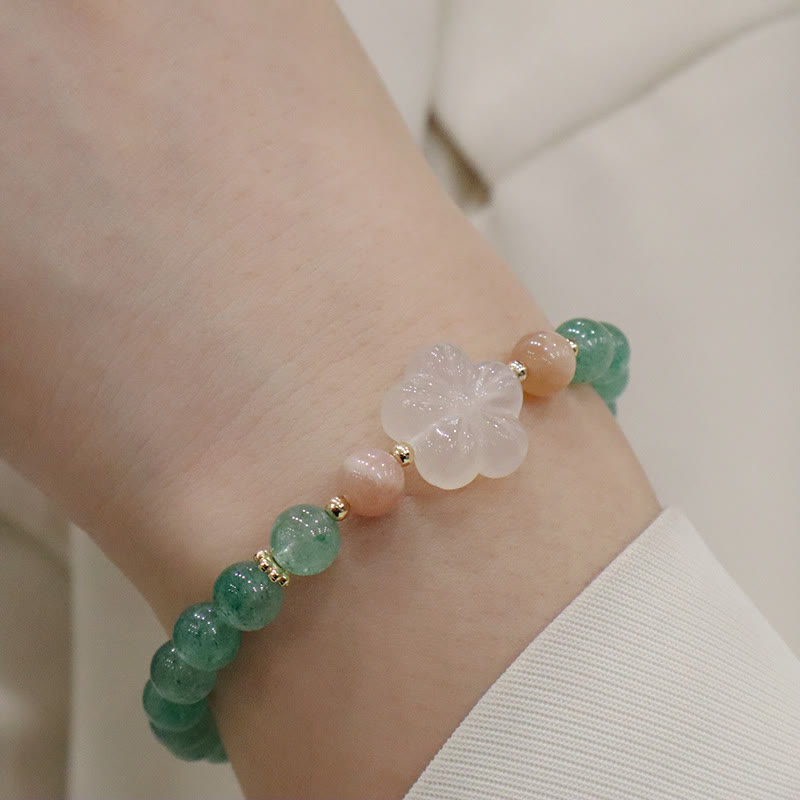 Green Strawberry Quartz Chalcedony Flower Gratitude Bracelet