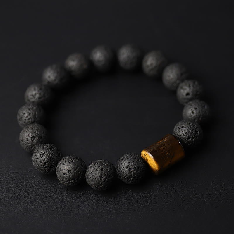 10mm Lava Rock Tiger Eye Healing Bracelet for Stress Relief